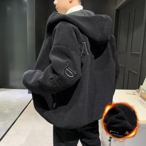 2022 New Style Men'S Winter Fleece-Lined Thickened Woolen Jacket Hong Kong Style Cool Padded Jacket for Junior School Students